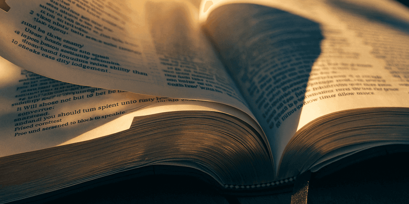 Open Bible with sunlight shining on its pages