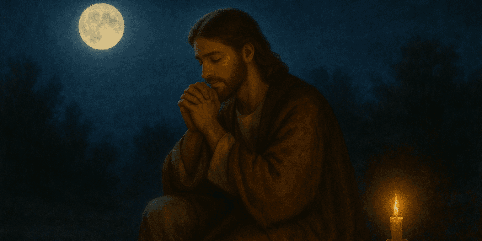 Hands folded in prayer in soft candlelight