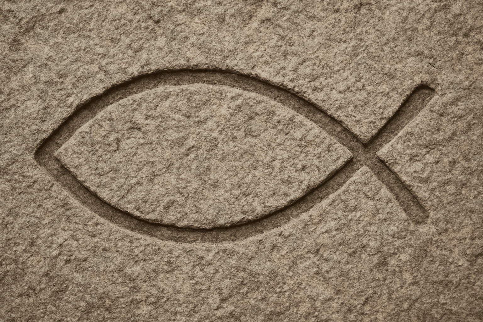 Frühes christliches Fischsymbol, das Jesus Christus, den Sohn Gottes, darstellt]