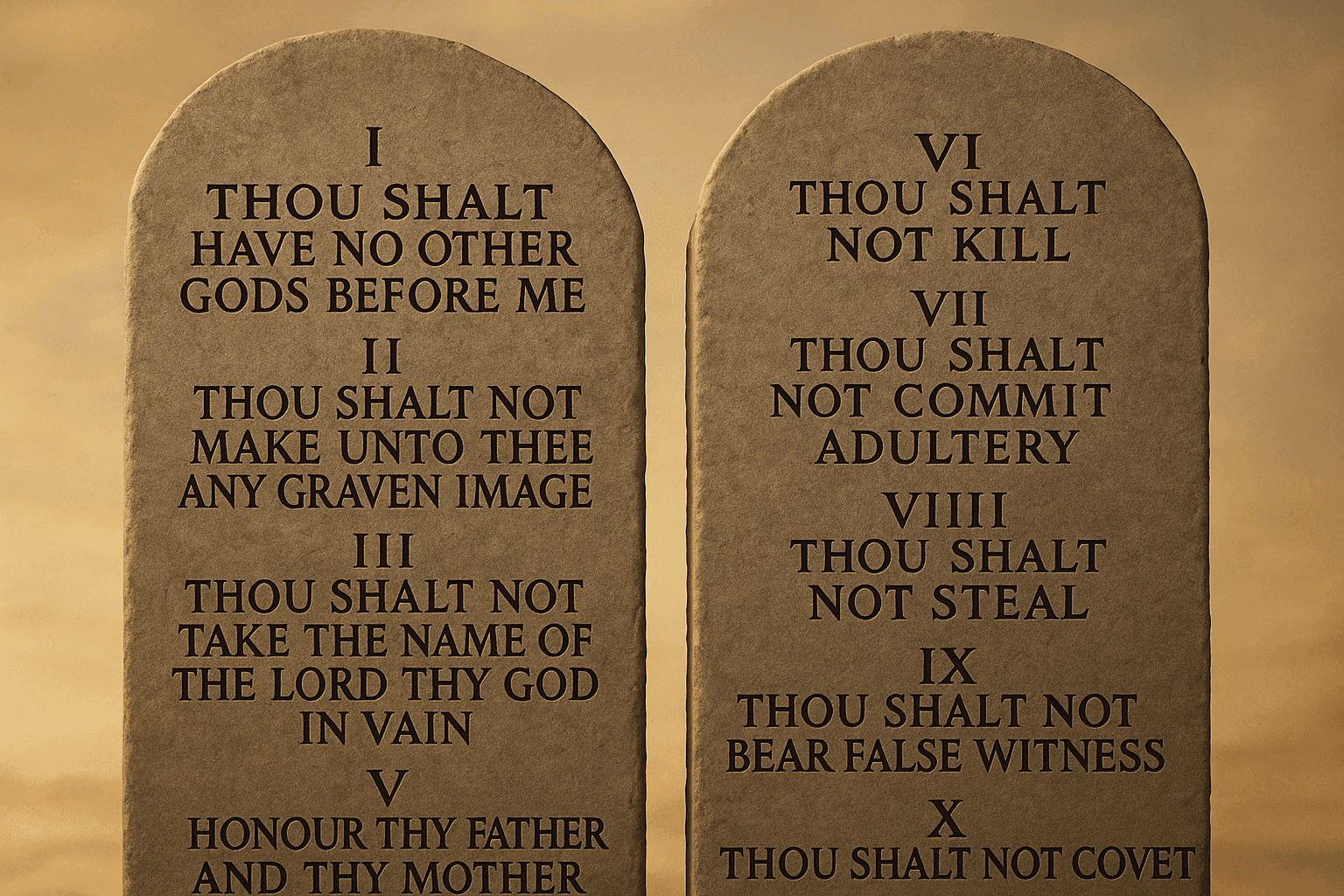 The Ten Commandments engraved on stone tablets