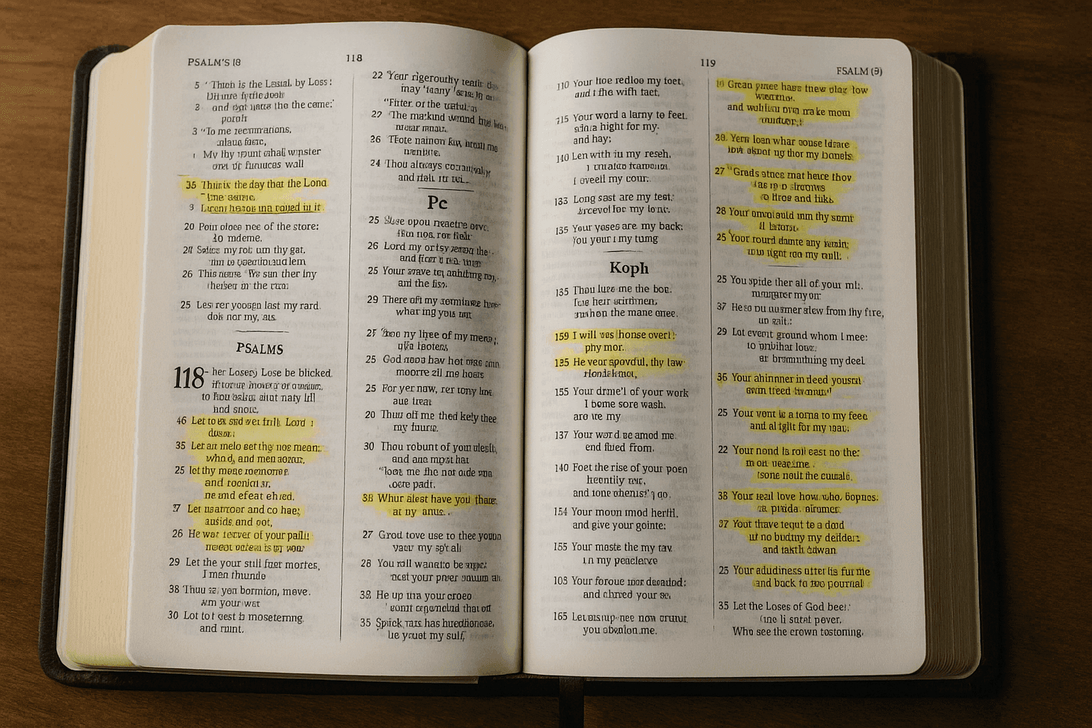 Bible open to Psalms with highlighted precepts