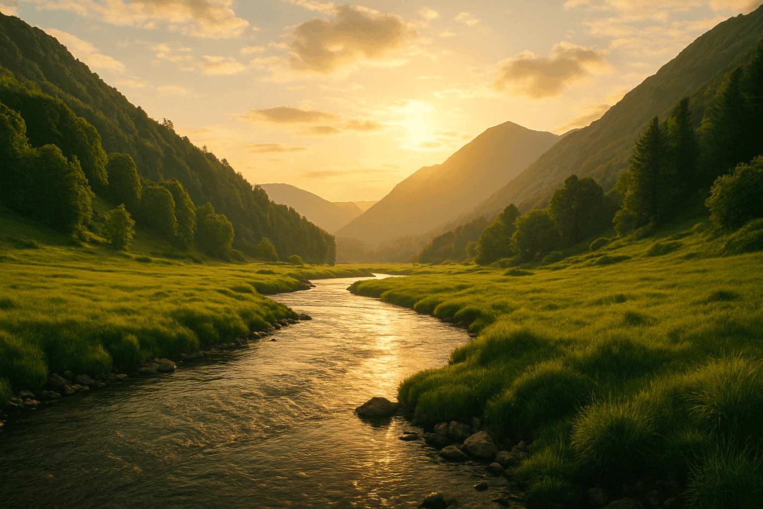 Río pacífico que simboliza la vida eterna a través de Cristo